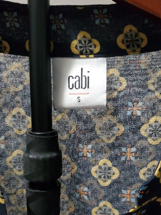 CAbi Navy Sheer Blouse with Yellow Floral Motif - Picture 2 of 2